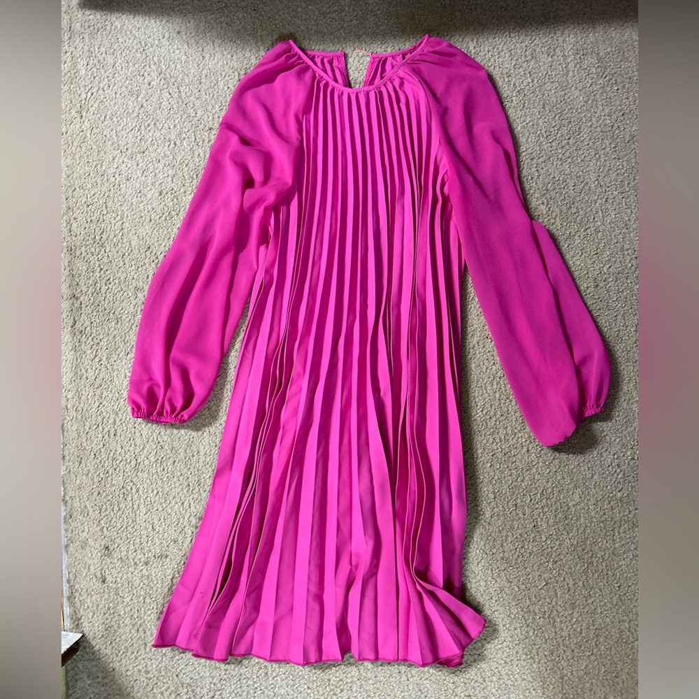 SHEIN Clasi Solid Color Lantern Sleeve Pleated Dress